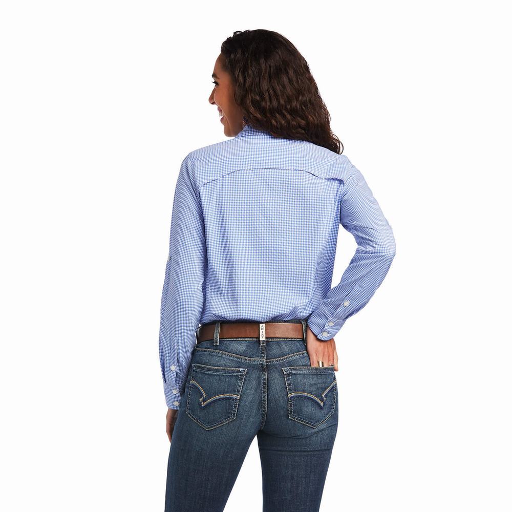 Blue White Women's Ariat VentTEK Stretch Tops | 6827-MBWDA