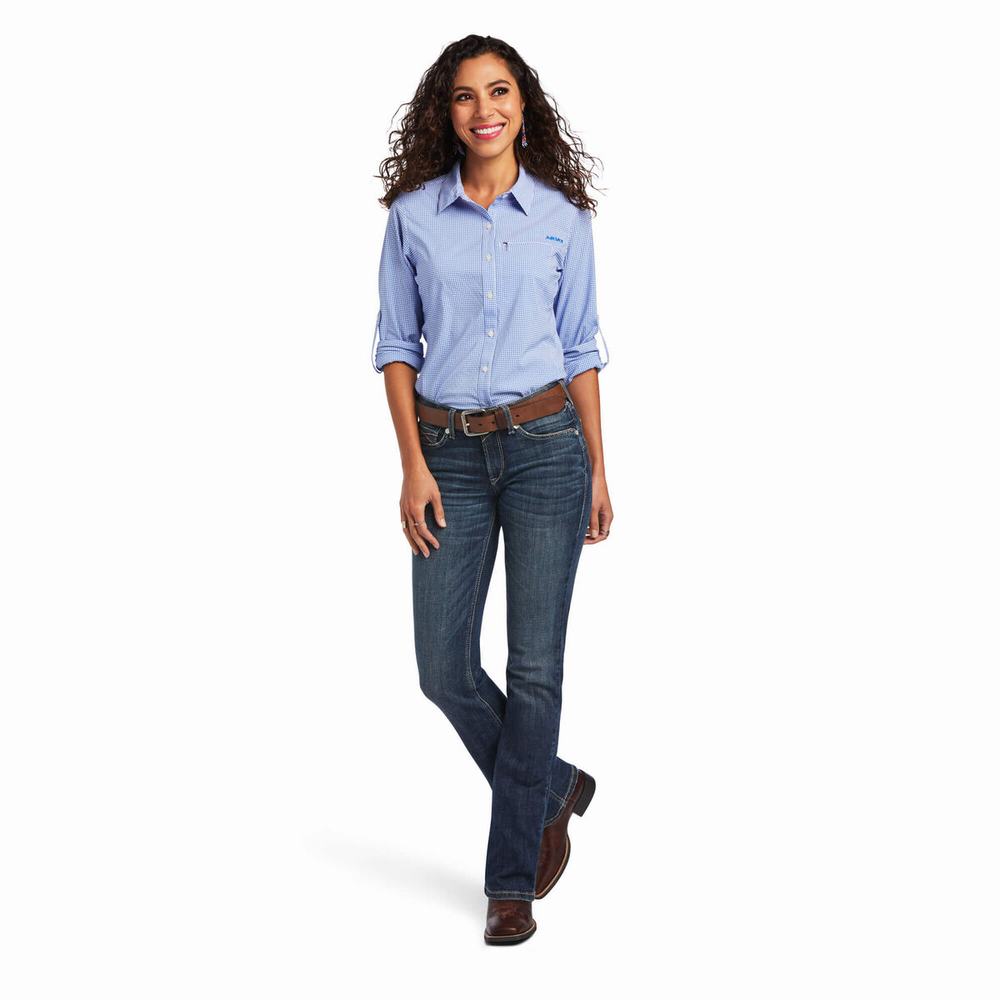 Blue White Women's Ariat VentTEK Stretch Tops | 6827-MBWDA