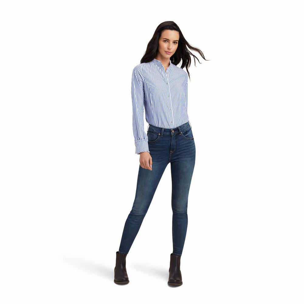 Blue Women's Ariat Clarion Tops | 7941-UQKAG