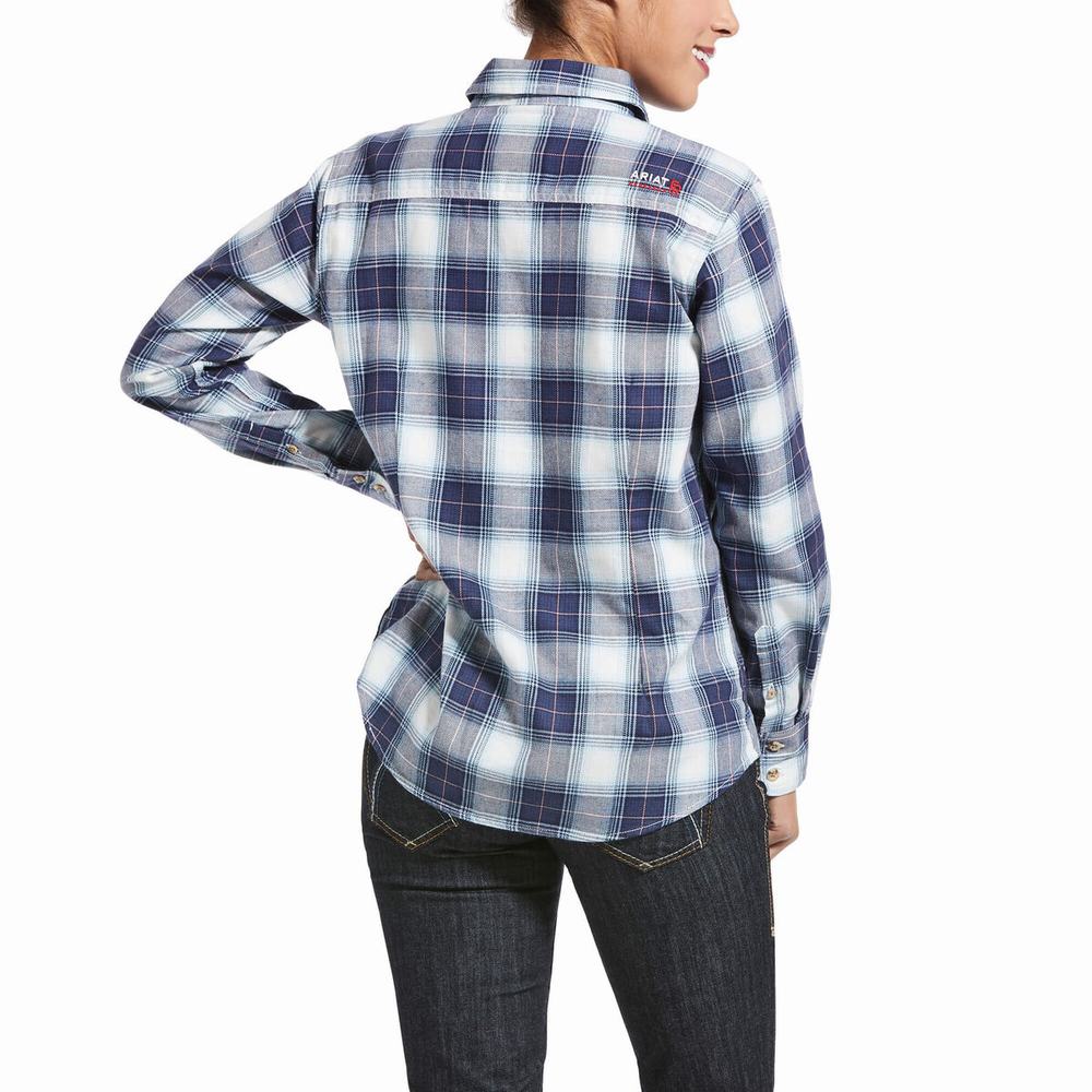 Blue Women's Ariat FR Adina Shirts | 5438-RQACO