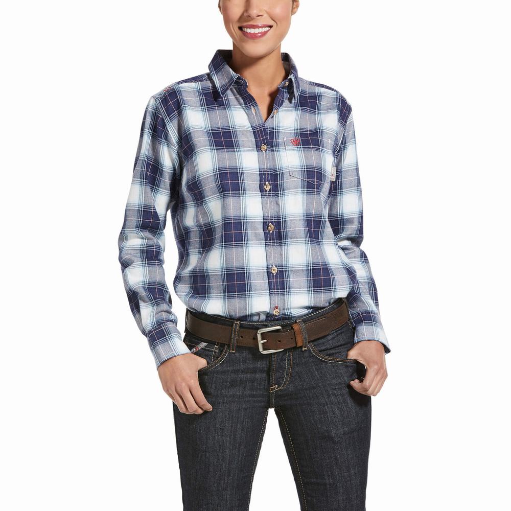 Blue Women\'s Ariat FR Adina Shirts | 5438-RQACO