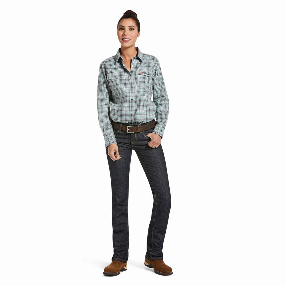 Blue Women's Ariat FR Eberly Snap Shirts | 1073-XRBNG