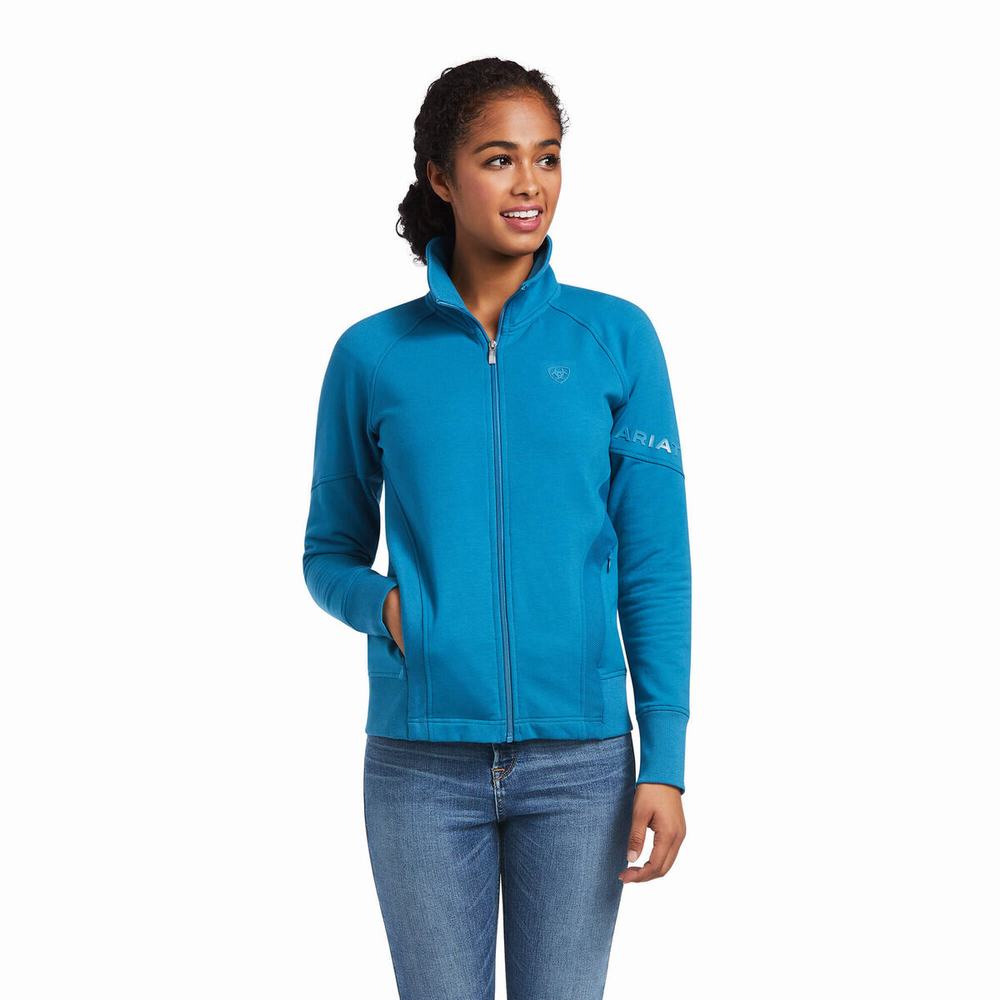 Blue Women\'s Ariat Largo Full Zip Hoodies | 8237-QMLRX