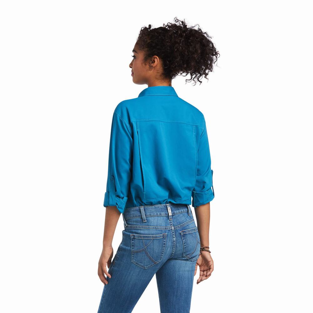 Blue Women's Ariat Outbound VentTEK Stretch Tops | 0435-RZBVS