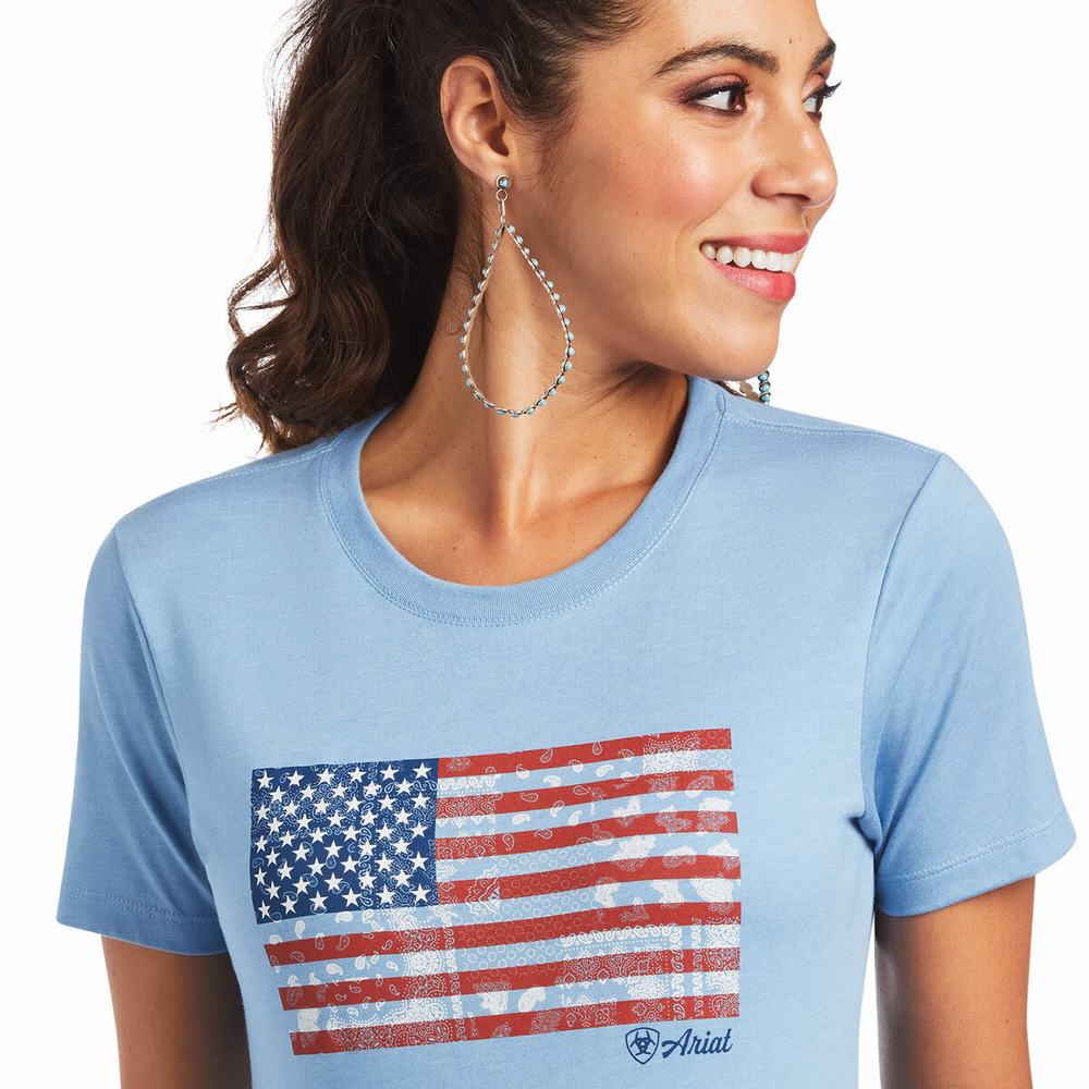 Blue Women's Ariat Paisley Flag Tops | 1382-SMWUG