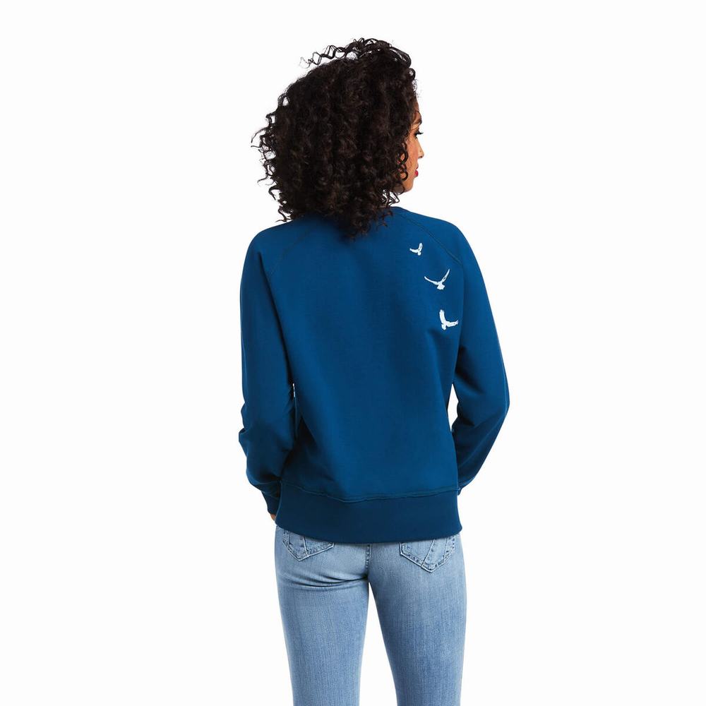 Blue Women's Ariat Paradise Ranch Crew Hoodies | 9516-TFWMP