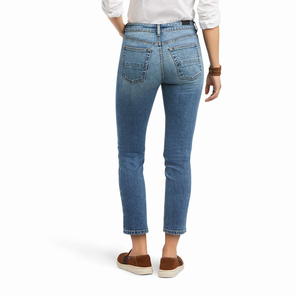 Blue Women's Ariat Premium High Rise Crop Straight-Fit Jeans | 8793-AWURB