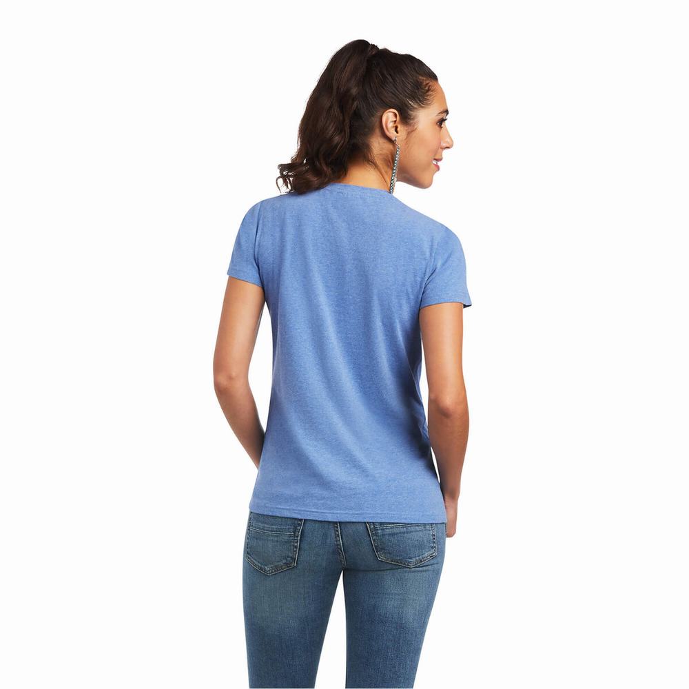 Blue Women's Ariat REAL Tropic Steerhead Tops | 5028-LIMET