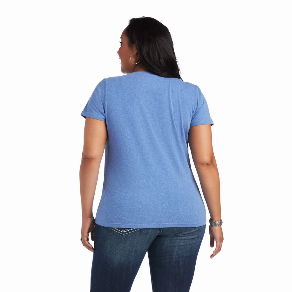 Blue Women's Ariat REAL Tropic Steerhead Tops | 5028-LIMET