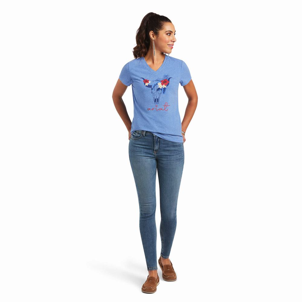 Blue Women's Ariat REAL Tropic Steerhead Tops | 5028-LIMET