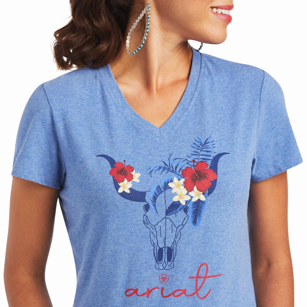 Blue Women's Ariat REAL Tropic Steerhead Tops | 5028-LIMET