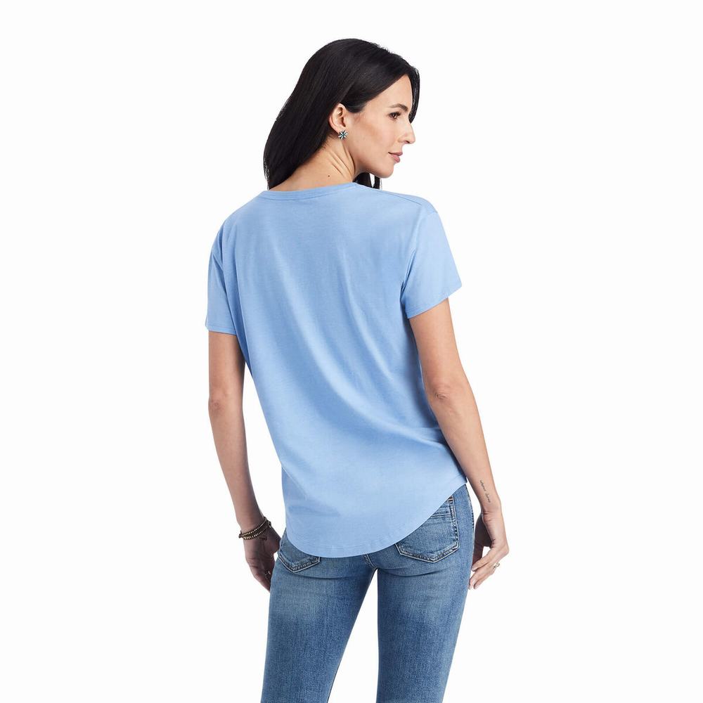 Blue Women's Ariat Sunset Arc Tops | 2387-YJXLZ