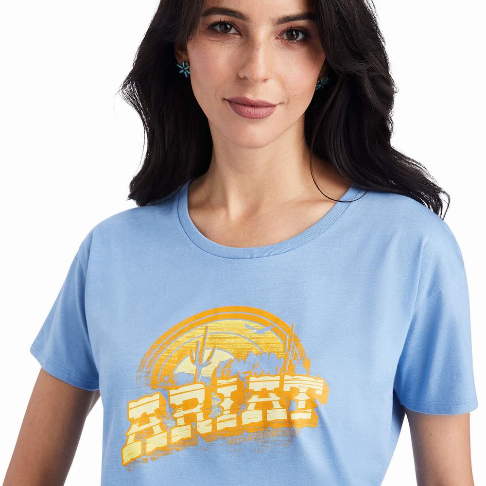 Blue Women's Ariat Sunset Arc Tops | 2387-YJXLZ