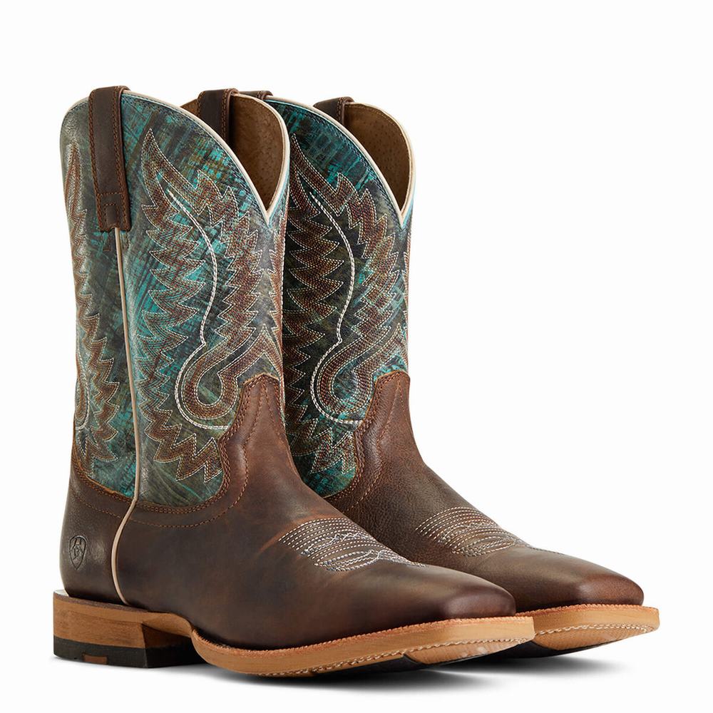 Brown Men's Ariat Cow Camp Western Boots | 4570-BPNZH