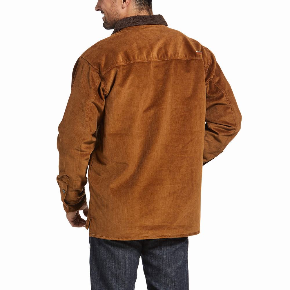 Brown Men's Ariat FR DuraStretch Sherpa-lined Corduroy Jackets | 7865-KSUOQ