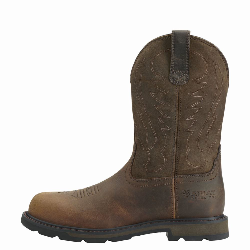 Brown Men's Ariat Groundbreaker Steel Toe Work Boots | 6379-UKWMT