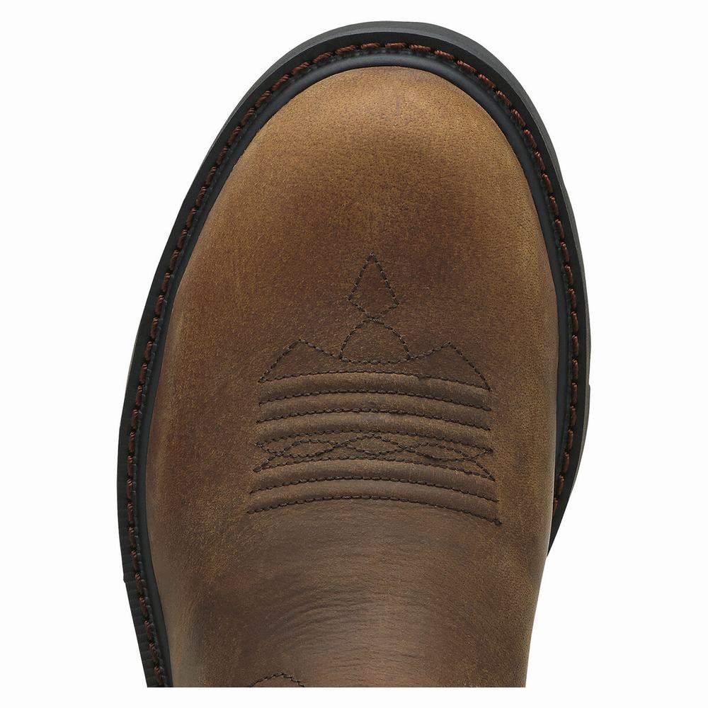 Brown Men's Ariat Groundbreaker Steel Toe Work Boots | 6379-UKWMT