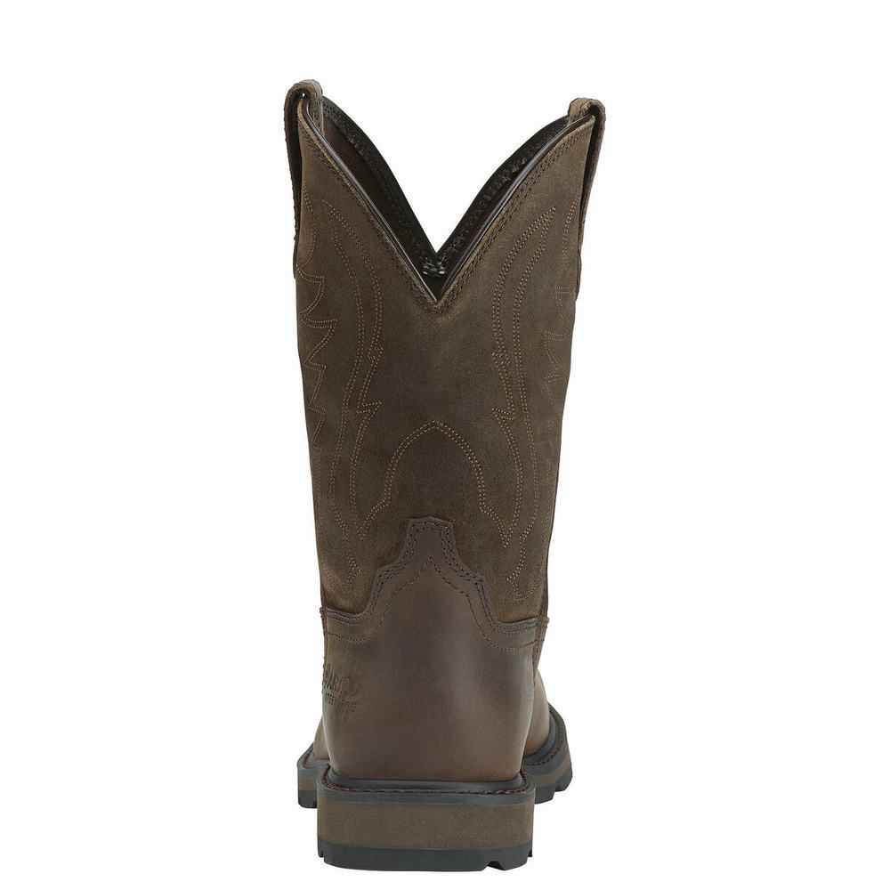 Brown Men's Ariat Groundbreaker Steel Toe Work Boots | 6379-UKWMT