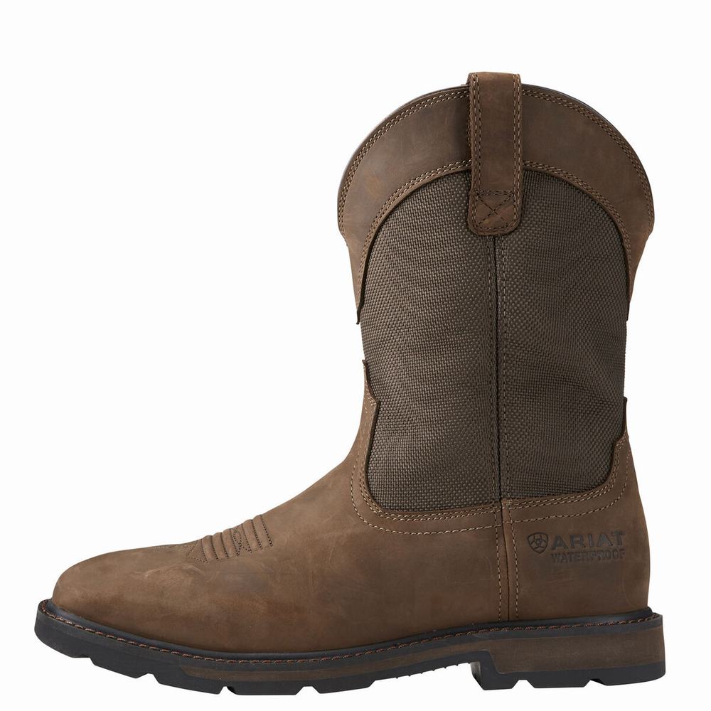 Brown Men's Ariat Groundbreaker Wide Square Toe Waterproof Steel Toe Waterproof Boots | 0359-KRQPY