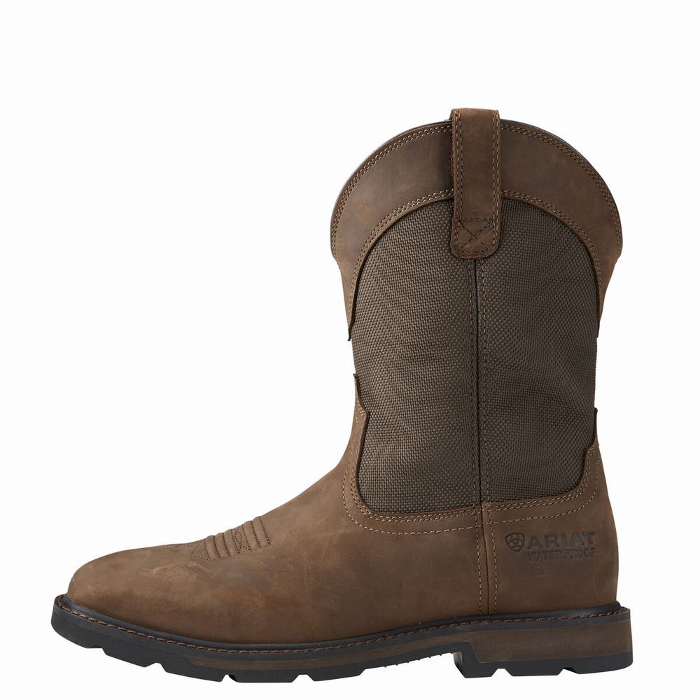 Brown Men's Ariat Groundbreaker Wide Square Toe Waterproof Waterproof Boots | 7483-FLZVY