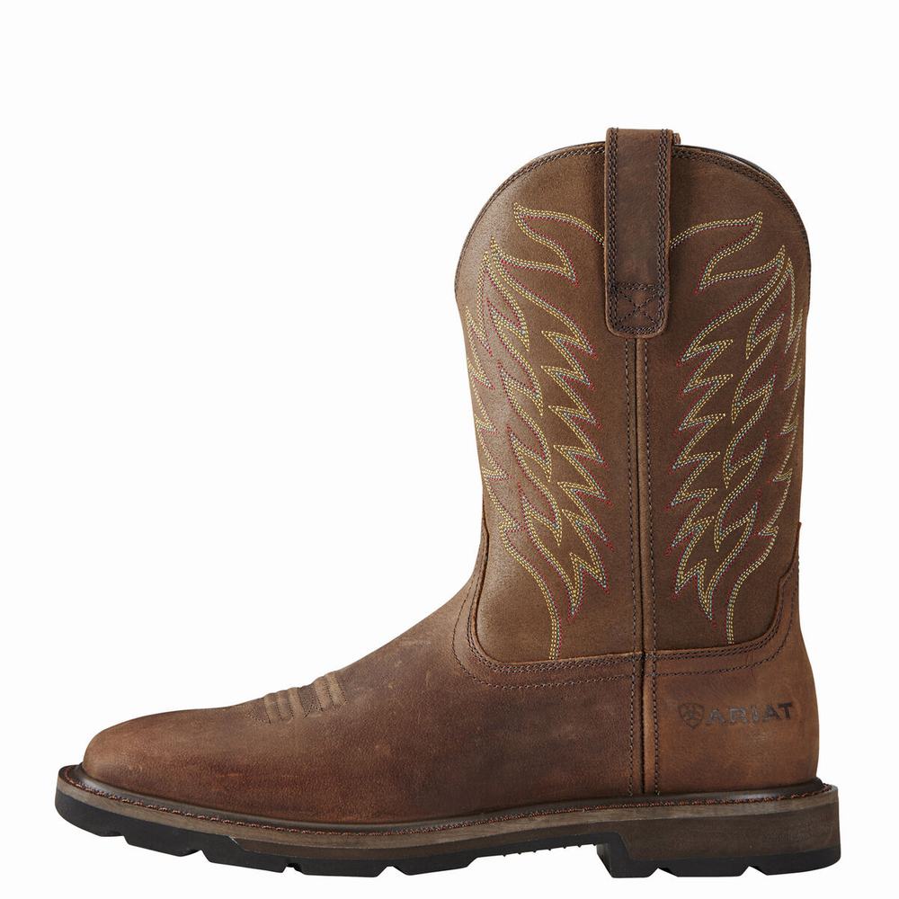 Brown Men's Ariat Groundbreaker Work Boots | 6401-HPYDF