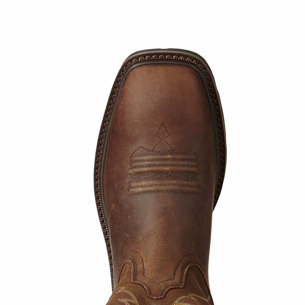 Brown Men's Ariat Groundbreaker Work Boots | 6401-HPYDF