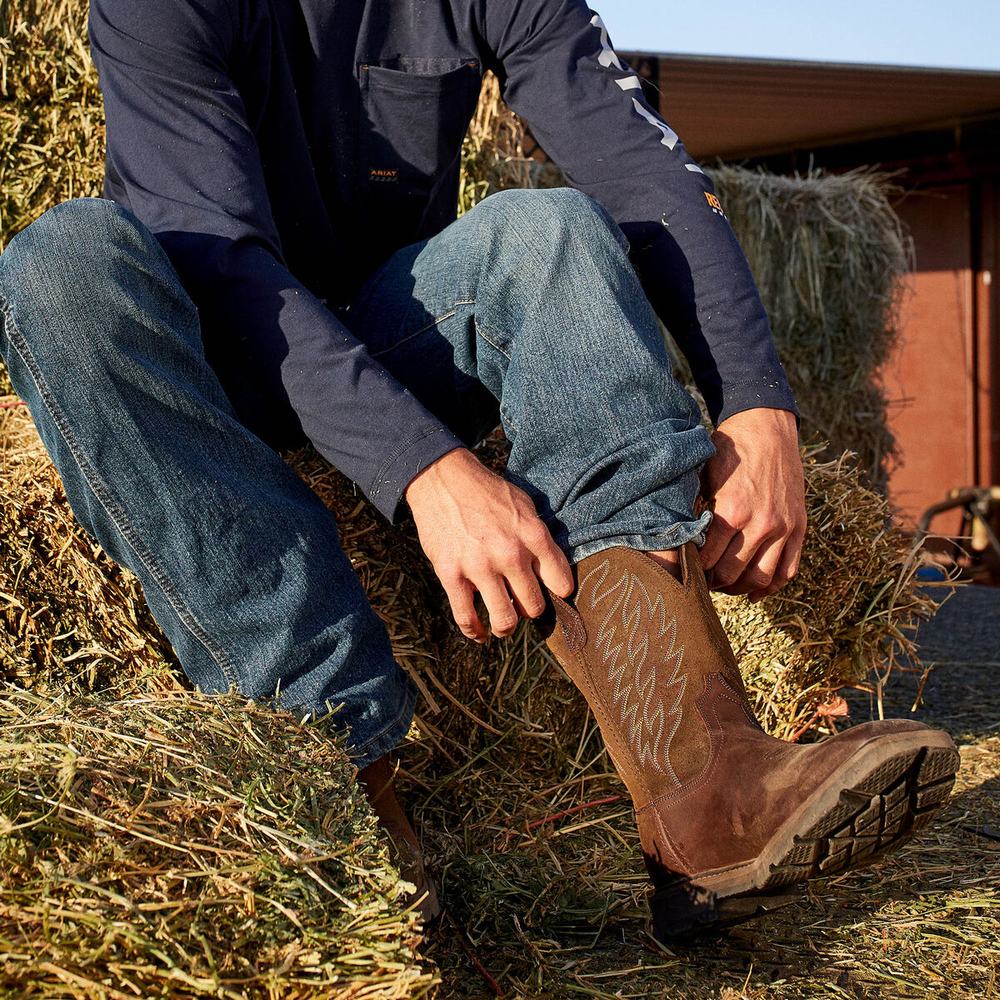 Brown Men's Ariat Groundbreaker Work Boots | 6401-HPYDF