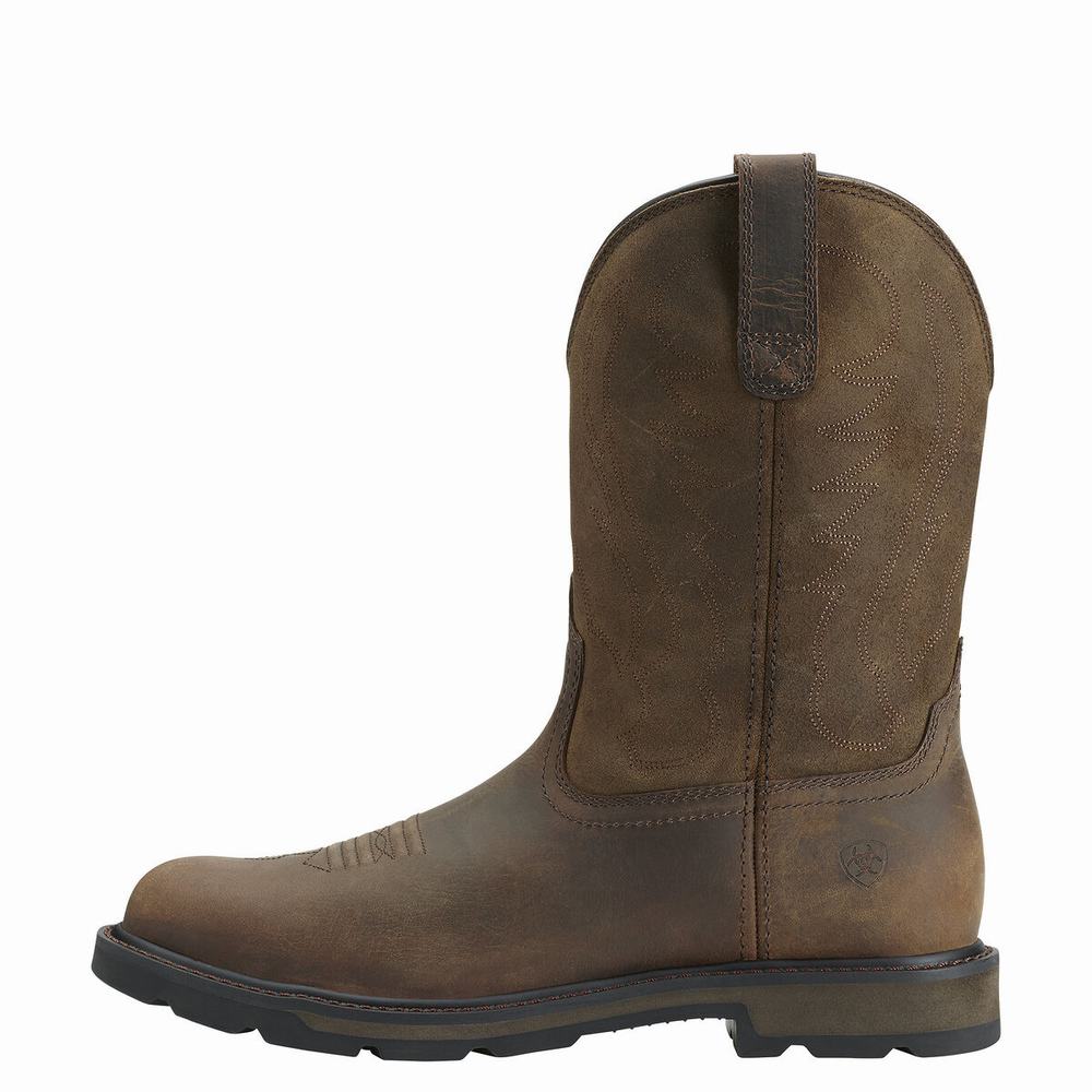 Brown Men's Ariat Groundbreaker Work Boots | 9304-CVSZE