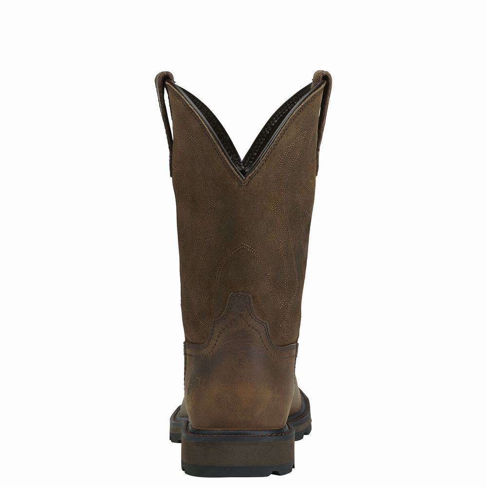 Brown Men's Ariat Groundbreaker Work Boots | 9304-CVSZE