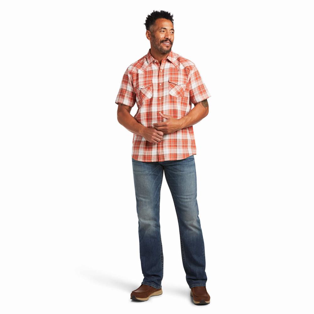 Brown Men's Ariat Harley Retro Fit Shirts | 7128-BDNKQ