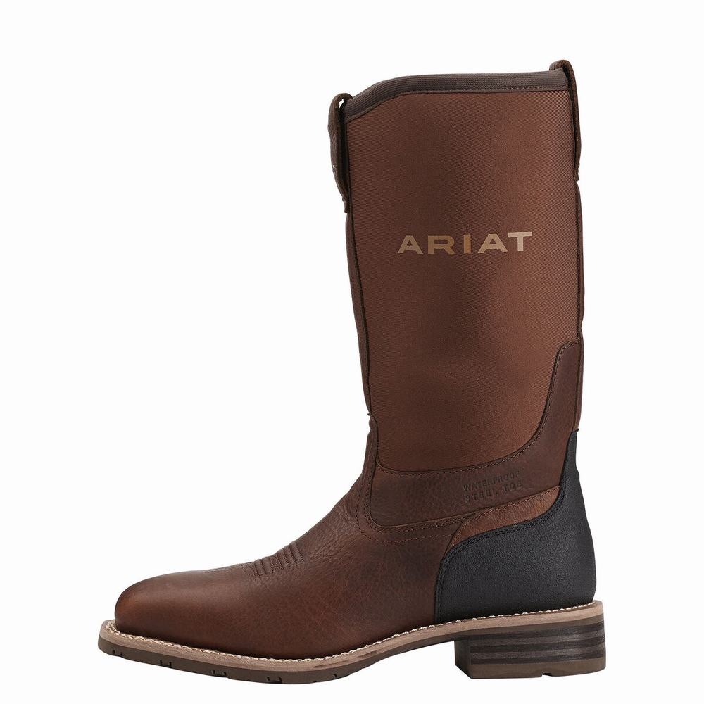 Brown Men's Ariat Hybrid All Weather Waterproof Steel Toe Waterproof Boots | 2951-ZSQIY