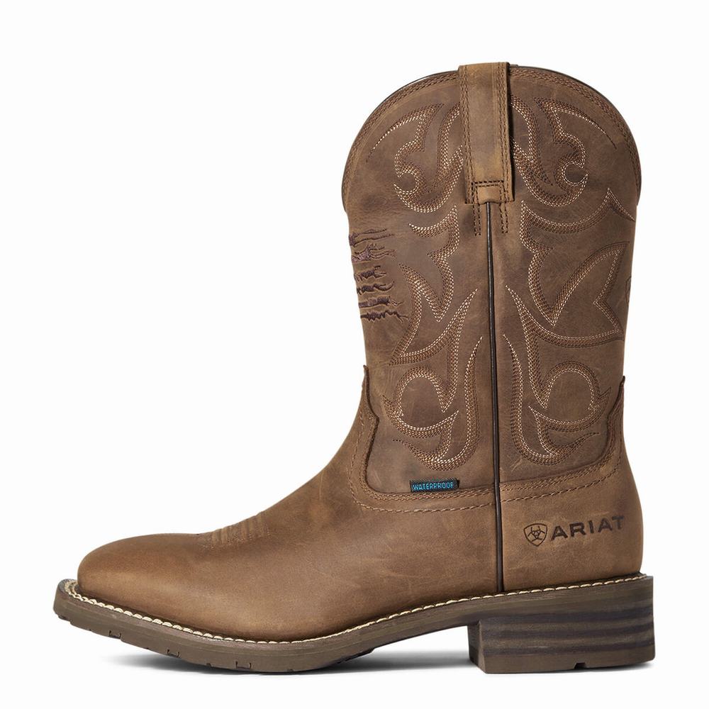 Brown Men's Ariat Hybrid Patriot Waterproof Waterproof Boots | 2175-MXCFK