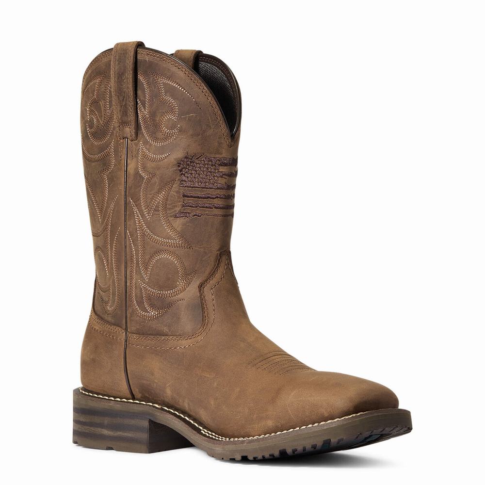 Brown Men's Ariat Hybrid Patriot Waterproof Waterproof Boots | 2175-MXCFK