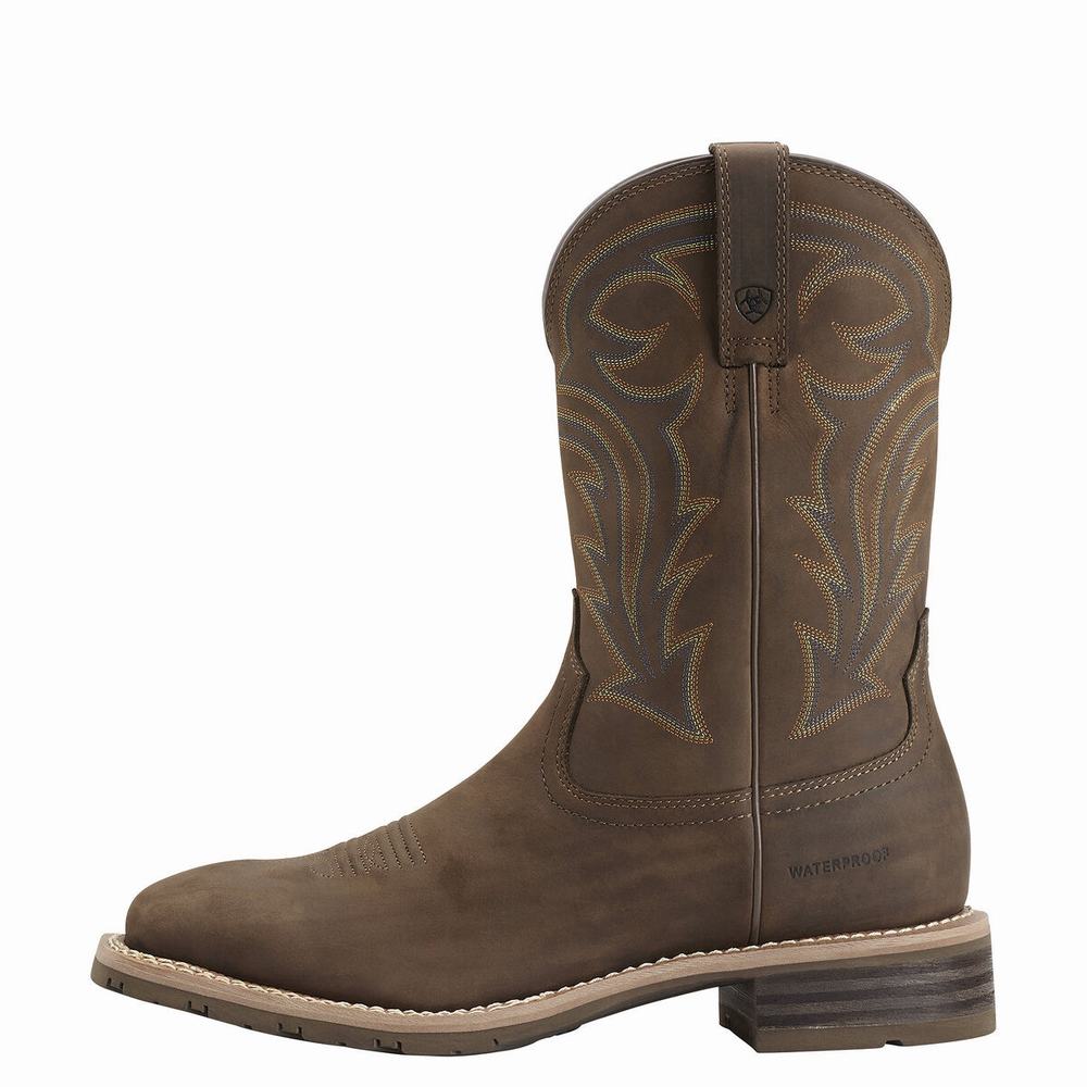 Brown Men's Ariat Hybrid Rancher Waterproof Waterproof Boots | 8342-NOLDU