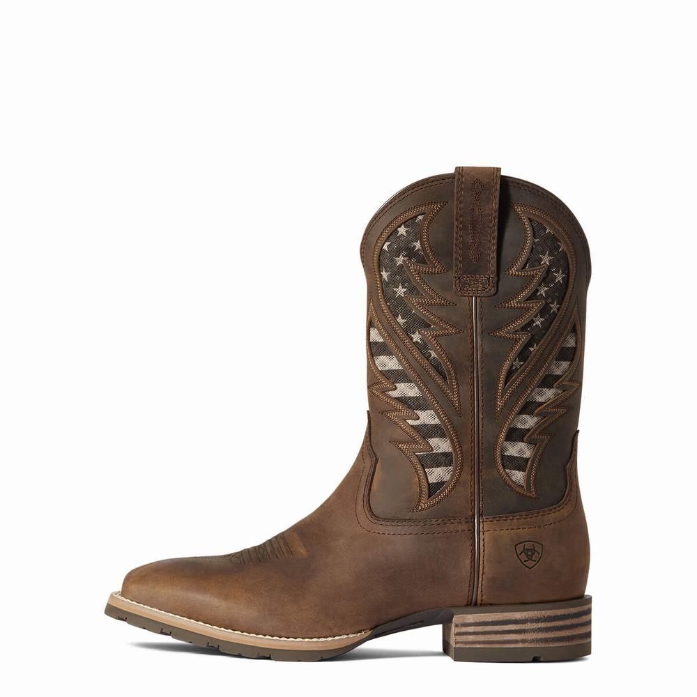 Brown Men's Ariat Hybrid VentTEK Western Boots | 8926-GJFQY