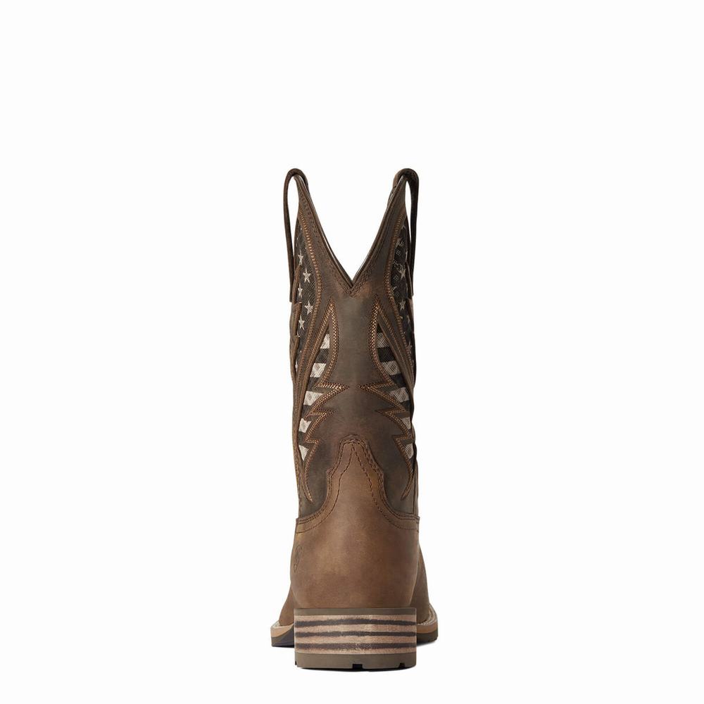 Brown Men's Ariat Hybrid VentTEK Western Boots | 8926-GJFQY