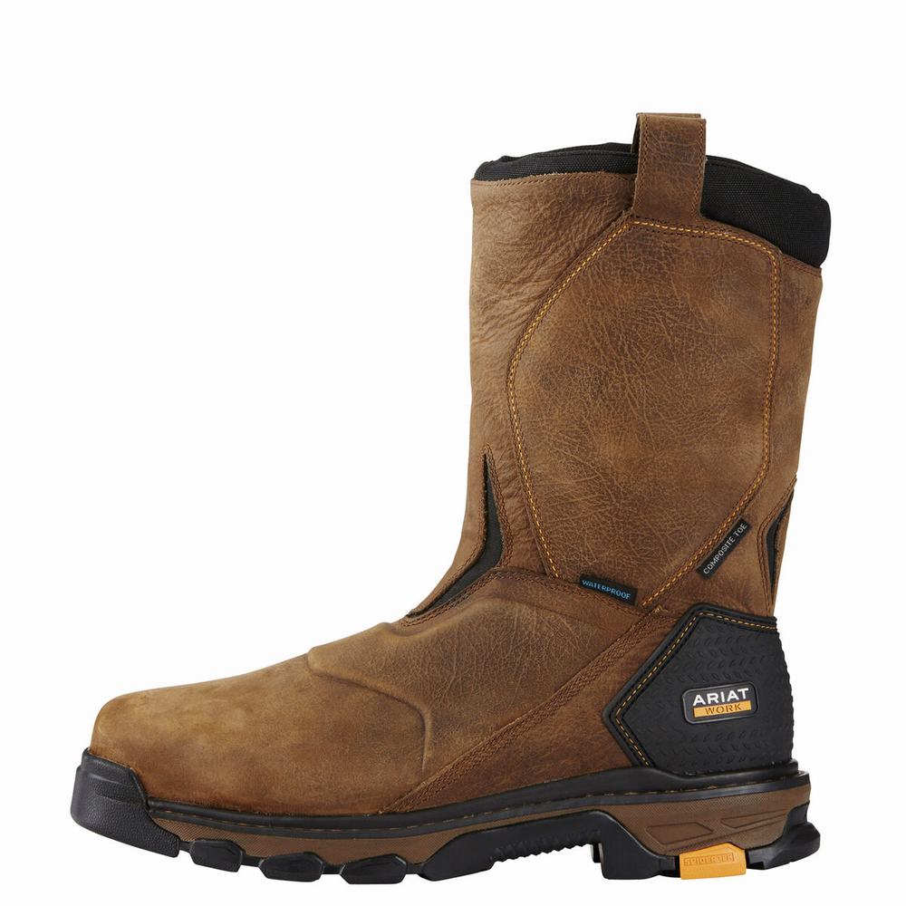 Brown Men's Ariat Intrepid Pull-On Waterproof Composite Toe Waterproof Boots | 7382-YQKLX