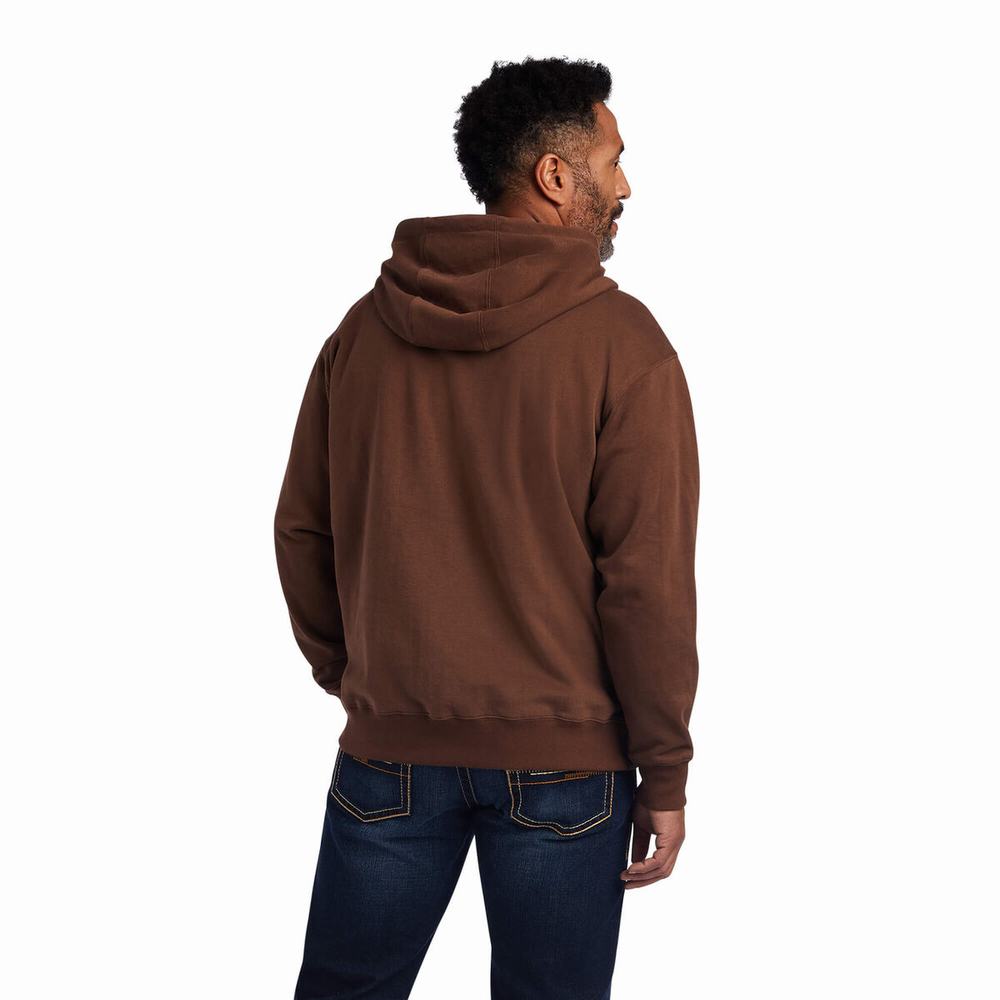 Brown Men's Ariat Logo Hoodies | 4850-ZPIOG