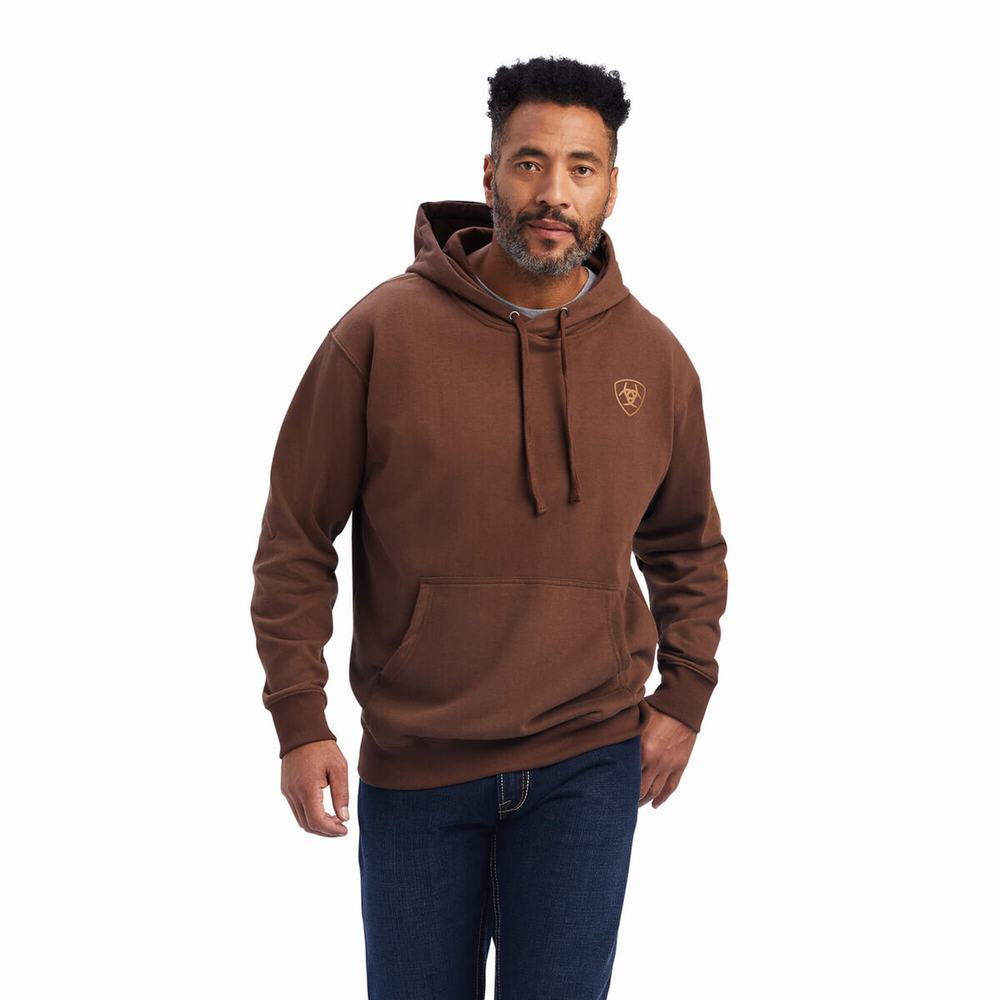 Brown Men\'s Ariat Logo Hoodies | 4850-ZPIOG