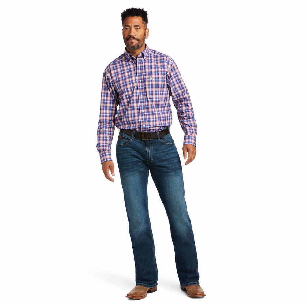 Brown Men's Ariat Pro Series Aaron Classic Fit Shirts | 9240-OEWTR