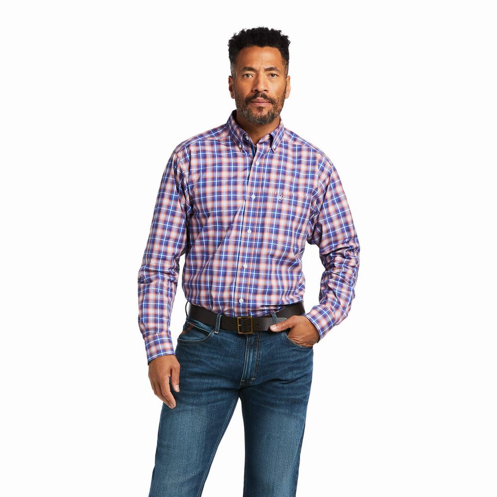 Brown Men\'s Ariat Pro Series Aaron Classic Fit Shirts | 9240-OEWTR