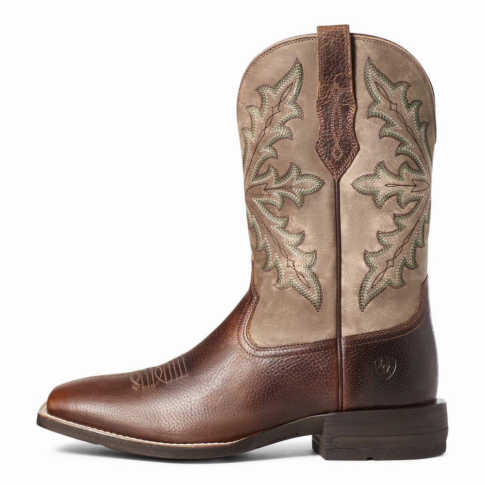 Brown Men's Ariat Qualifier Western Boots | 7013-EMQJH