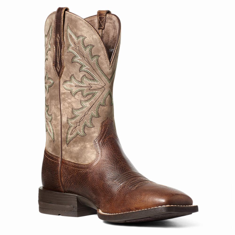 Brown Men's Ariat Qualifier Western Boots | 7013-EMQJH