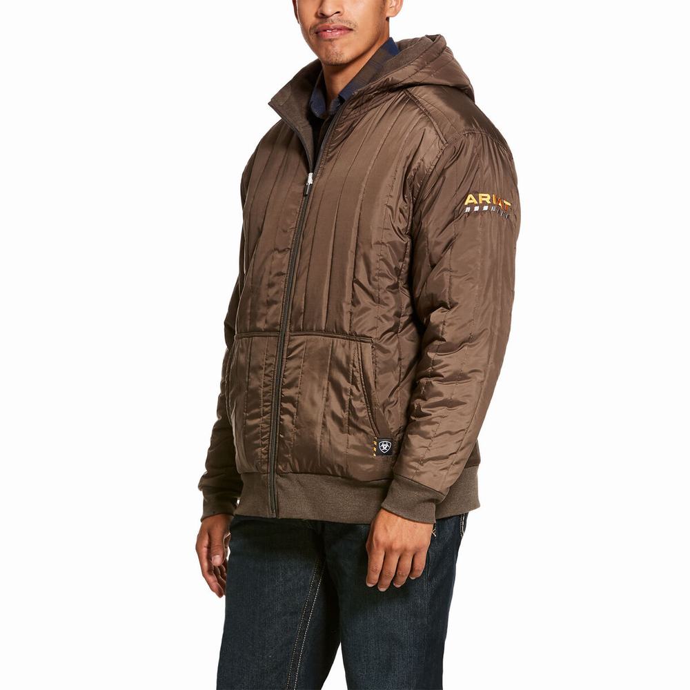 Brown Men\'s Ariat Rebar Cold Weather Reversible Full Zip Hoodies | 5920-FARTU