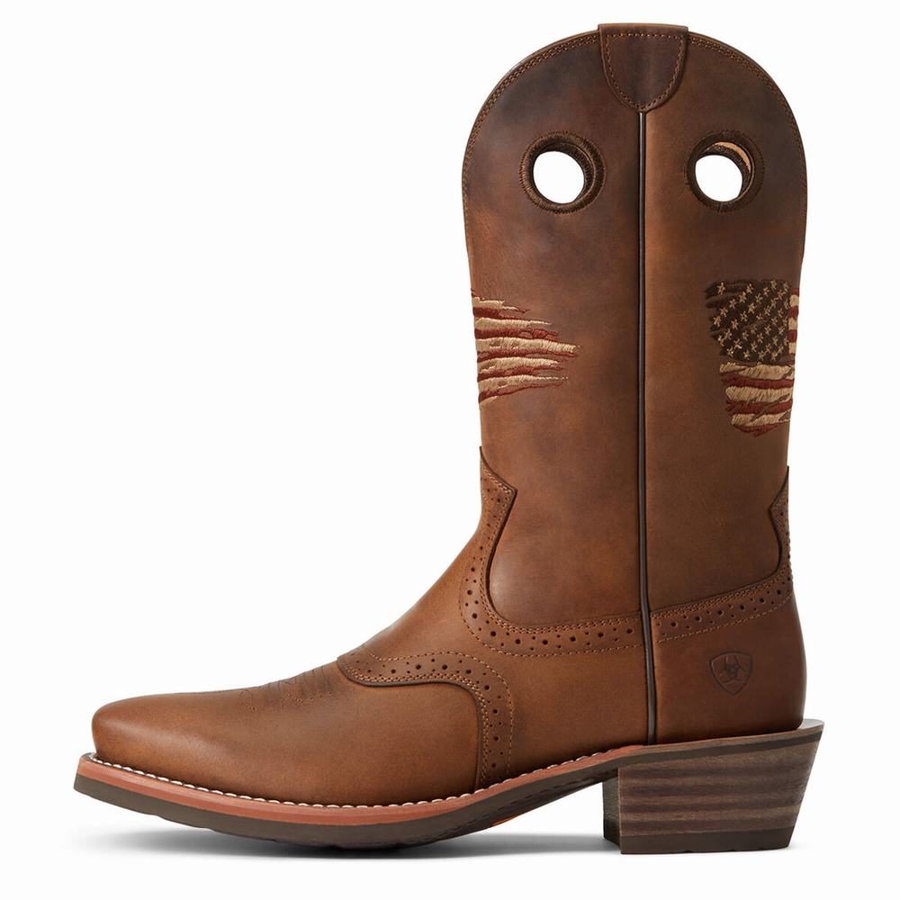 Brown Men's Ariat Roughstock Patriot Western Boots | 0297-CFWGV