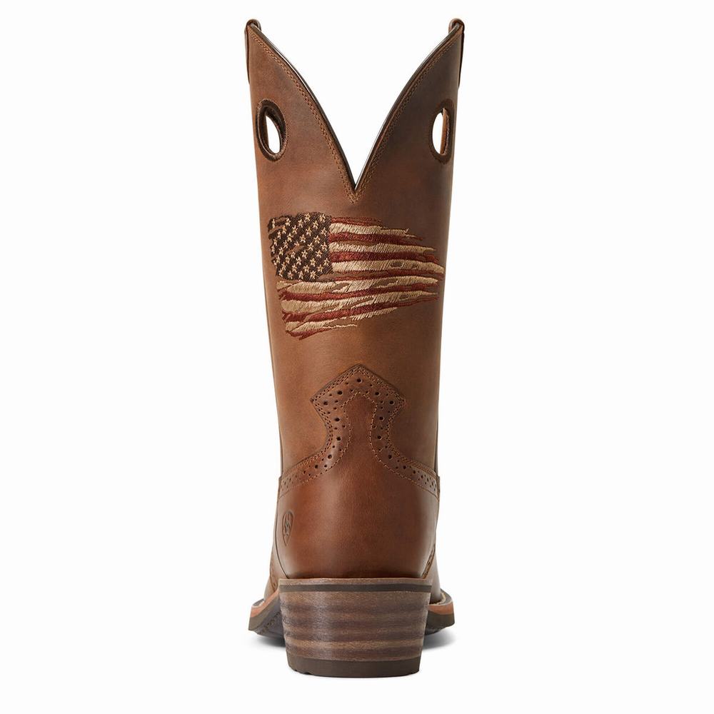 Brown Men's Ariat Roughstock Patriot Western Boots | 0297-CFWGV