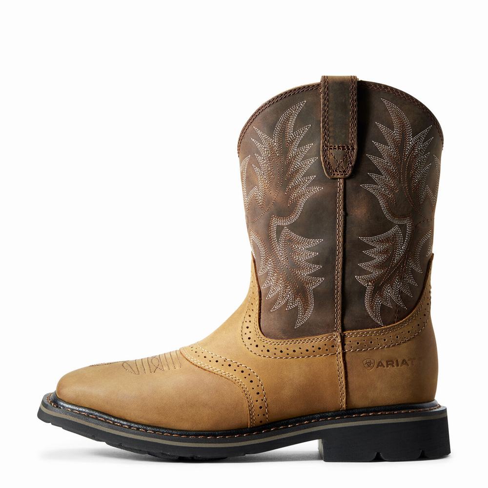 Brown Men's Ariat Sierra Wide Square Toe Work Boots | 2601-HPUTJ