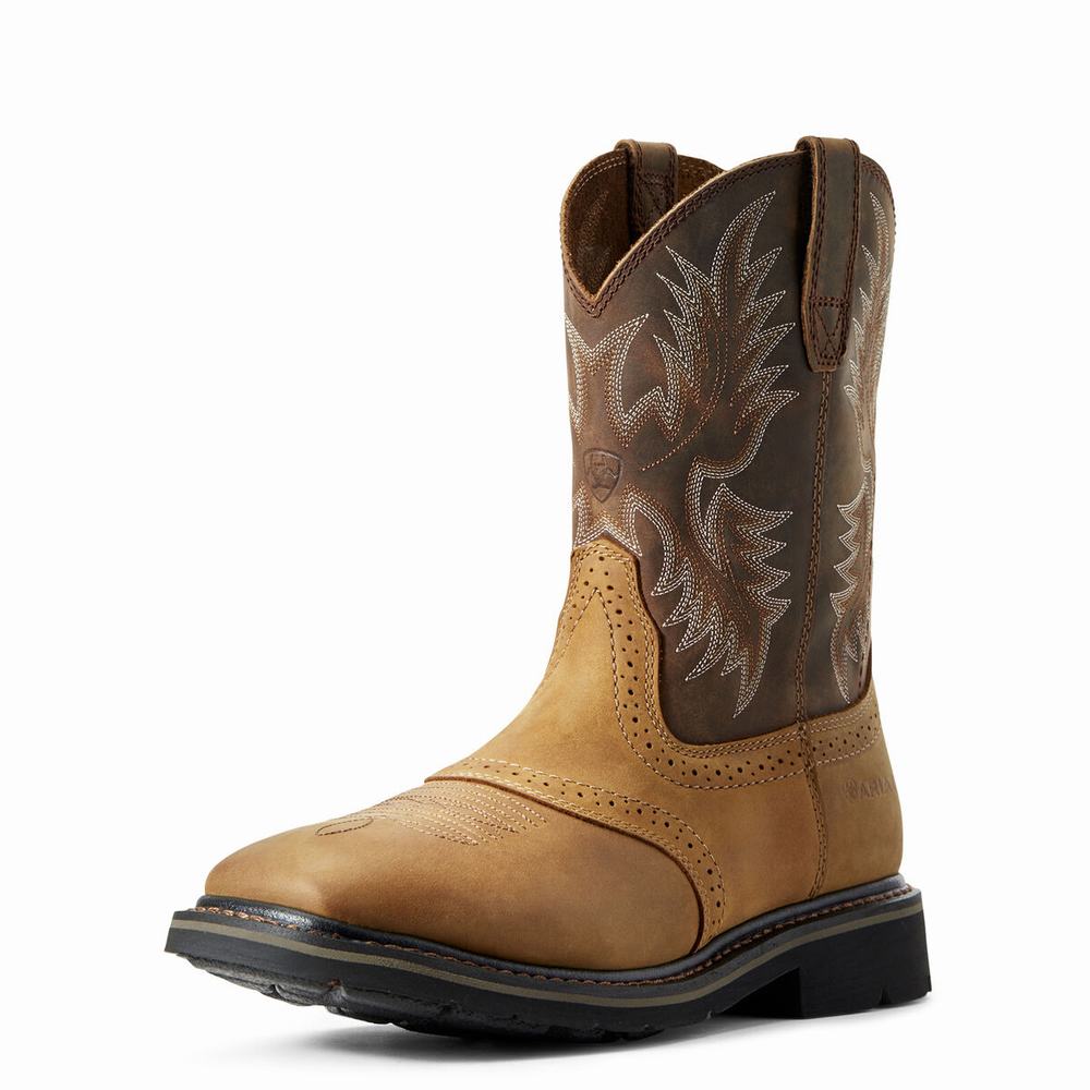 Brown Men\'s Ariat Sierra Wide Square Toe Work Boots | 2601-HPUTJ