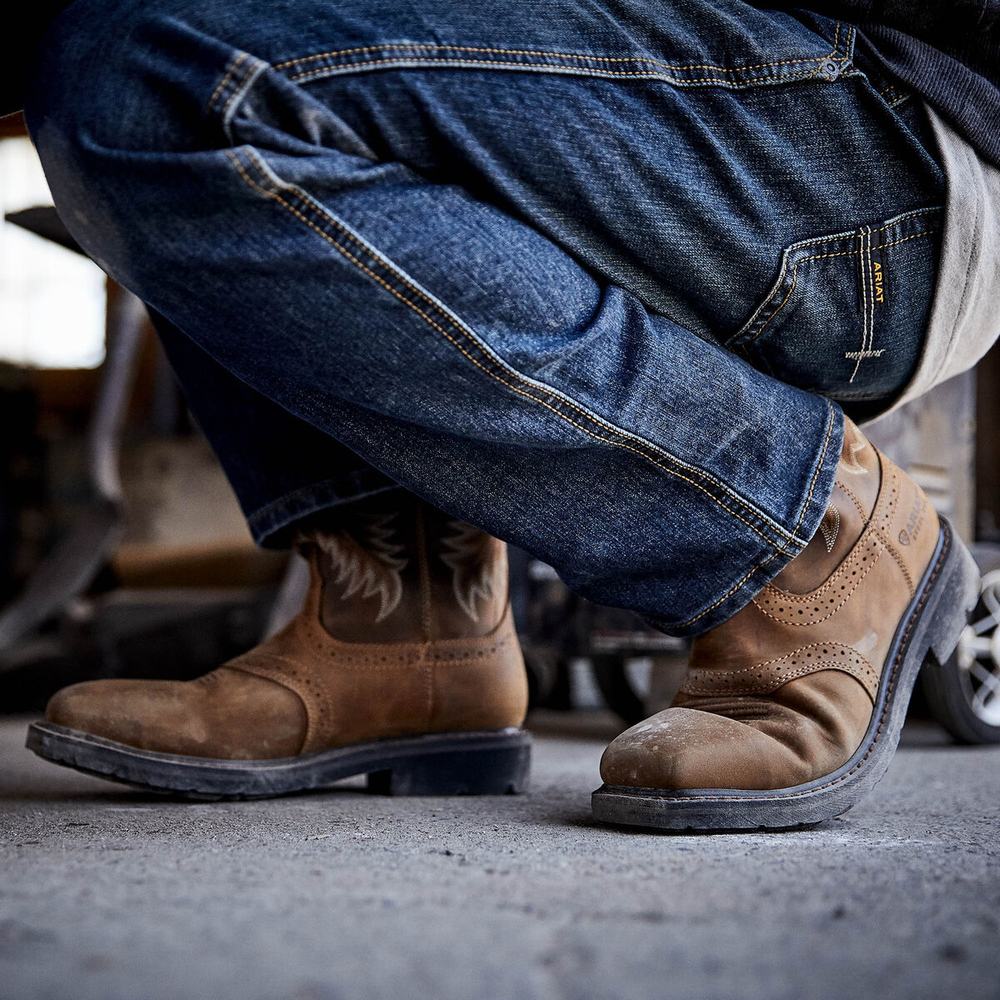 Brown Men's Ariat Sierra Wide Square Toe Steel Toe Work Boots | 3071-GRPKO