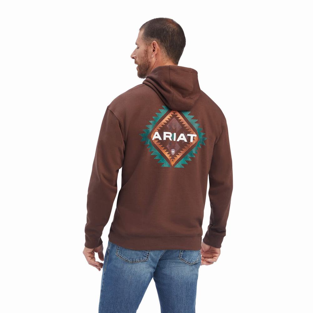 Brown Men's Ariat Southwest Leather Hoodies | 2048-HPZWK